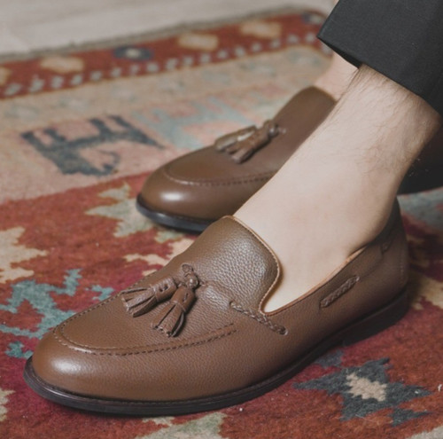 Handmade brown leather - leather, tassel
