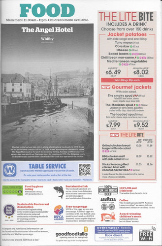 Wetherspoon pub menu - pub, menu,