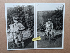 2 OLD PHOTO TEDDY BEAR TRICYCLE BIKE CYCLING BOY CHILDREN SOCIAL HISTORY PS 343