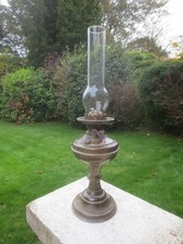 Vintage Brass  Made In England Oil Lamp With Chimney Shepards Hut Oil  Lamp