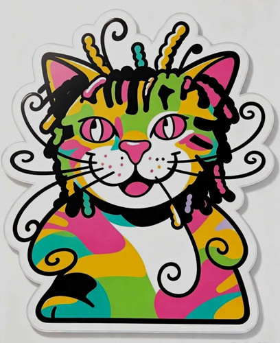 Multicolour cartoon cat print - multicolour,