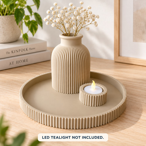 Ribbed vase tray - decor, set