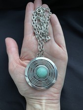 Large David Andersen Sterling Silver Amazonite Modernist Brooch Pendant & Chain