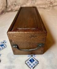 Antique Mahogany Wooden Domino/ Pencil Box With Sliding Lid And Metal Handle .