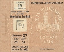 TICKET: OLYMPIC FOOTBALL 1948 - 3rd Place GB v Denmark @ Wembley - EXCELLENT