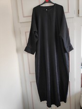 NEW Long Sleeve Maxi Kaftan Zip Abaya Modest Dress BLACK 60 fit UK 16/18