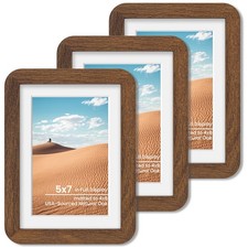 5x7 Picture Frame Set of 3, Solid Oak Wood Photo Frame with Mat for 4x6, Roun...