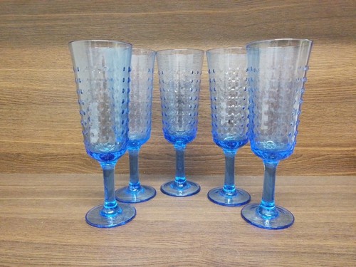 Five tall stemmed blue - tall, glasses