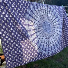 Cotton Printed Mandala Bedspread Throw Indian  185 x130cm Boho Hippy Ethnic