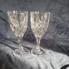 Pair of Galway Crystal Wine Glasses in the Renmore Pattern. Etched on base. VGC