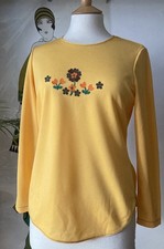VINTAGE 1970s ST MICHAEL LONG SLEEVE  T TOP CRIMPLENE SIZE 10 36” GLAM ROCK ERA