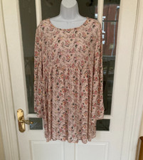 Vintage Pink Floral Tunic Dress Party Festival 12 - 14 Medieval Slared Sleeves