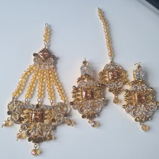 New Indian Pakistani Earring Tikka Set Jewellery Head Chain Tikah Jhumkas Jhumki