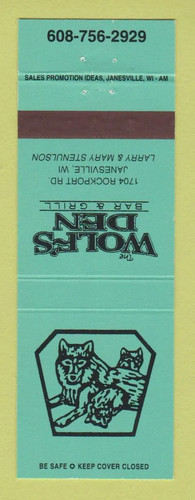 Matchbook cover wolf s den - matchbook,