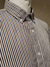 Austin Reed Men's Stunning Red Blue Stripe Short Sleeve Shirt Size XL