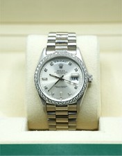 Mens 18ct White Gold Rolex Day-Date 36 18049 Factory Silver Diamond Dial & Bezel