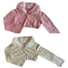 Flower girl short bolero Cardigan Shrug Wrap Faux Fur Neckline Pink Ivory 2-4-6 