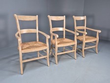 3 Vintage Rush Seated Country Elbow Chairs Modern Antique Style EB10183 VDIN