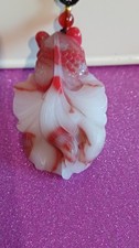 Red/White Jade Koi Carp  Fish Pendant