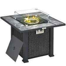 Outdoor PE Rattan Gas Fire Pit Table, Patio Square Propane Heater
