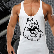 RHINO MUSCLES GYM VEST STRINGER BODYBUILDING MUSCLE TRAINING TOP FITNESS SINGLET