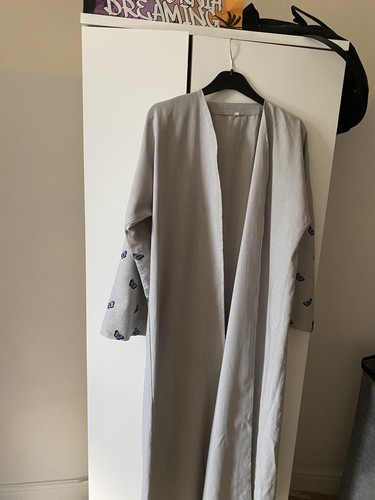 Grey open linen butterfly - open,