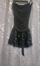 Strapless Stretch Rouchered Short Black Rara Skirt Party Cocktail Dress