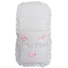Baby Buggy Pushchair Footmuff Cosy Toes ~ Lace Ribbon & Bows ~ White Pink