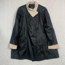 Vera Pelle Black Beige Genuine Leather Knee-Length Coat Size 44