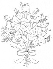 Embroidery Transfer Iron On - Flower Floral Bouquet Roses & Lilies - 21 x 16cm