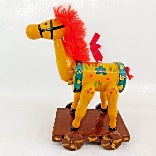 Wood horse wheeled cart - on,
