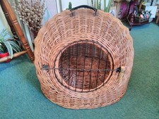 Large sturdy vintage wicker natural round cat dog pet igloo basket carrier
