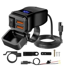 Dual Waterproof USB Port Motorbike Motorcycle Charger Socket Black Power Adapter