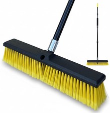 18" Commercial Garden Broom Outdoor Yard Brush with Long Handle Stiff Bristles