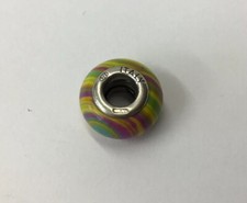 Solid Silver Mounted Glass Murano Charm Amore & Baci 12.84mm In Width