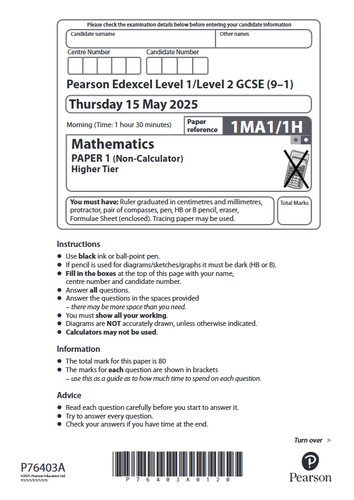 Edexcel gcse maths higher - edexcel, 2025