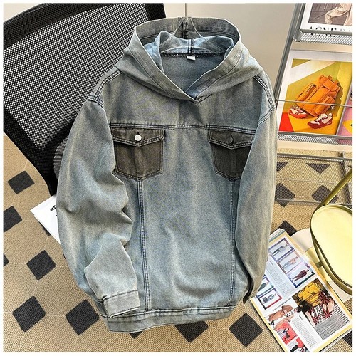 Mens hooded denim jacket - denim,