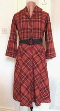 TRUE VINTAGE 1970s BETTY BARCLAY DRESS FIT & FLARE BUTTON FRONT POCKETS UK 12