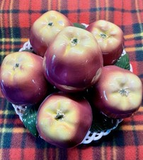 Spanish Mid Century Heco A Mano Ma Ceramic Basket of Apples- Vintage- Used