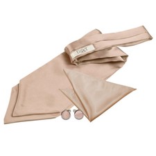 Mens Self Tie Cravat Pocket Square Cufflinks Wedding Set Satin Plain by DQT
