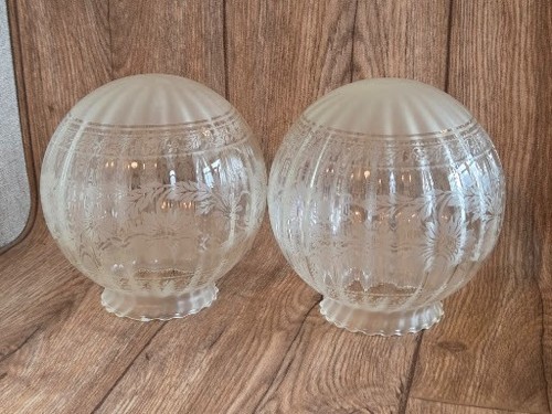 Pair vintage etched - etched, glass