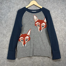 Hobbs Fox Knitted Jumper Womens S Long Sleeve Grey Crew Neck Lambswool Mix