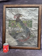 Huge Vintage Oak Framed Pewter Metal Engraved Painted  Bird Wall Art Newlyn ?