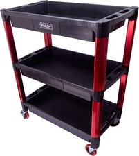 3 Shelves Tool Storage Cart Portable Workshop Trolley Garage Cart On Wheels 