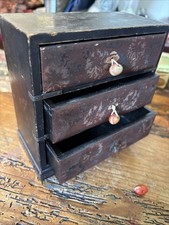 Japanese Antique Lacquer Jewellery Chest 3 Drawers Metal Banded 6” Tall