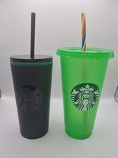 Starbucks One Thermobecher Cold To Go Tumbler Matt Black & One Green Plastic Cup