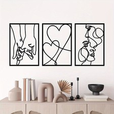 3PCS Minimalist Abstract Love Metal Wall Art Decor Wall Hanging for Living Room