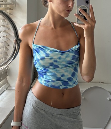 Blue tie back crop - tie,