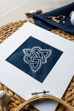Celtic Trinity Knot Embroidery Kit, Stamped Irish Linen, Beginners, Intermediate