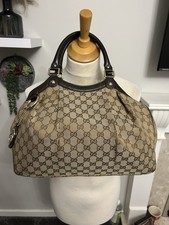 Gucci Beige Brown Canvas GG Monogram Logo Sukey Tote Handbag Bag 211944 520981